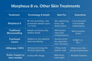 How Often Can I have Morpheus 8? 2 Table to show benefits of Morpheus 8 Sandwich compared to other skin treatments
