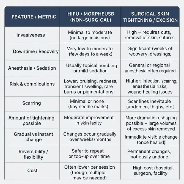 Lost the Weight but Not the Loose Skin? 3 A table showing the benefits of Lipo Sculpt Sandwich treatments to combat loose skin.